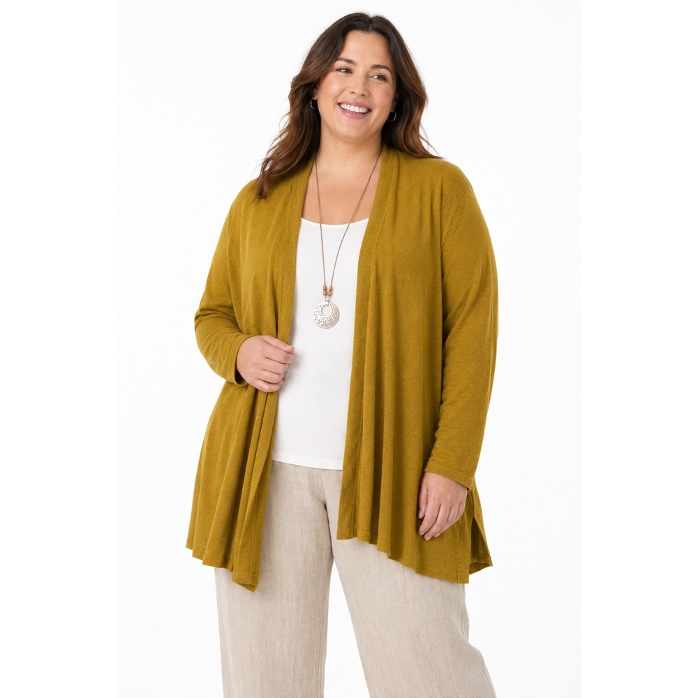 J. Jill Gilded Coin Mustard Yellow Linen Blend Open Front Cardigan 2X NWT